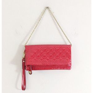 Coach 2009 Cherry Red Patent Clutch Purse Pop Art C - removable Chain Strap